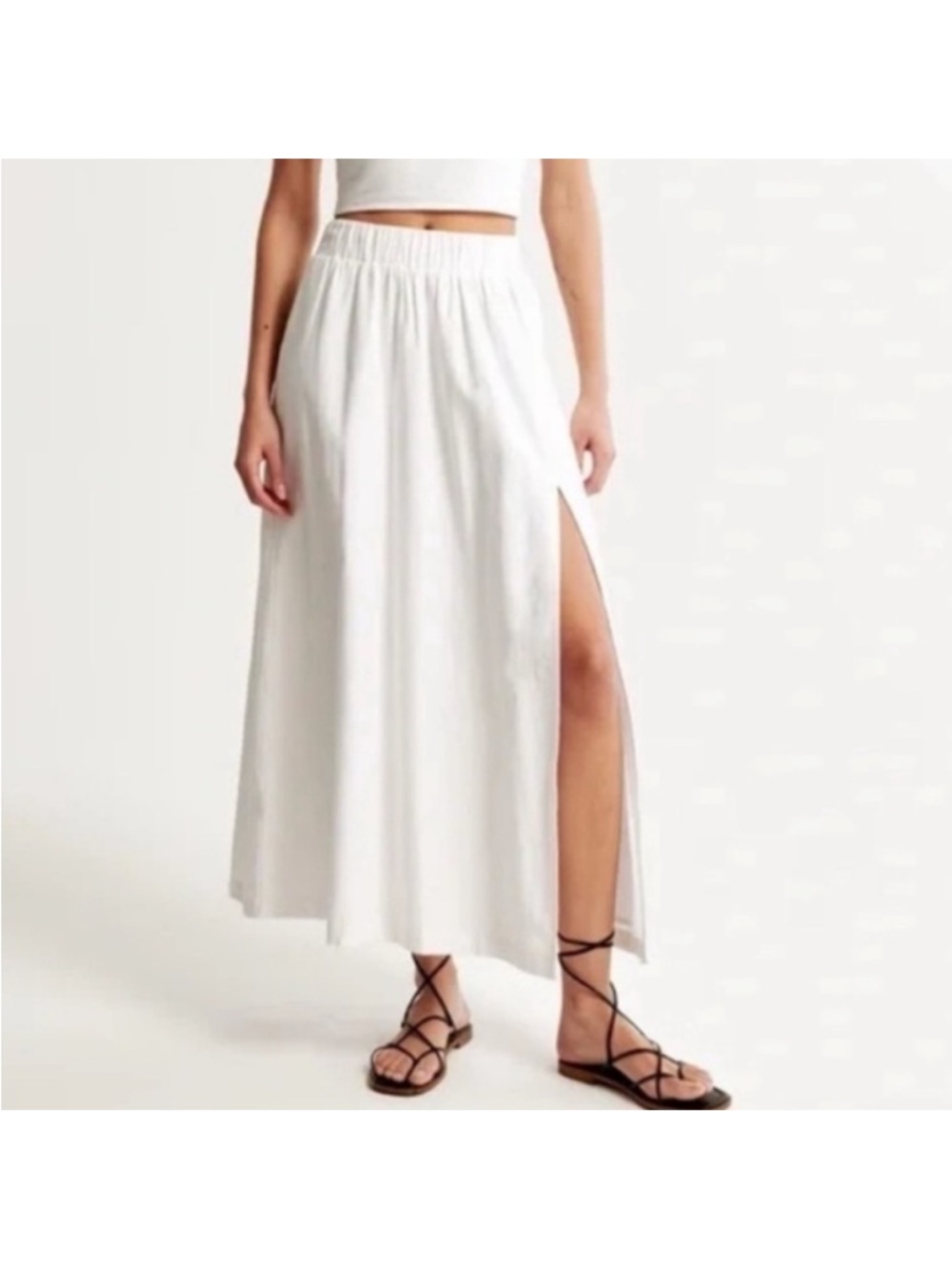 Abercrombie & Fitch White Maxi Skirt with Side Slit